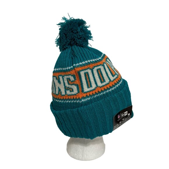 Miami Dolphins NFL New Era Knit Beanie W/Removeable Pom Football Fully Lined - Picture 6 of 9
